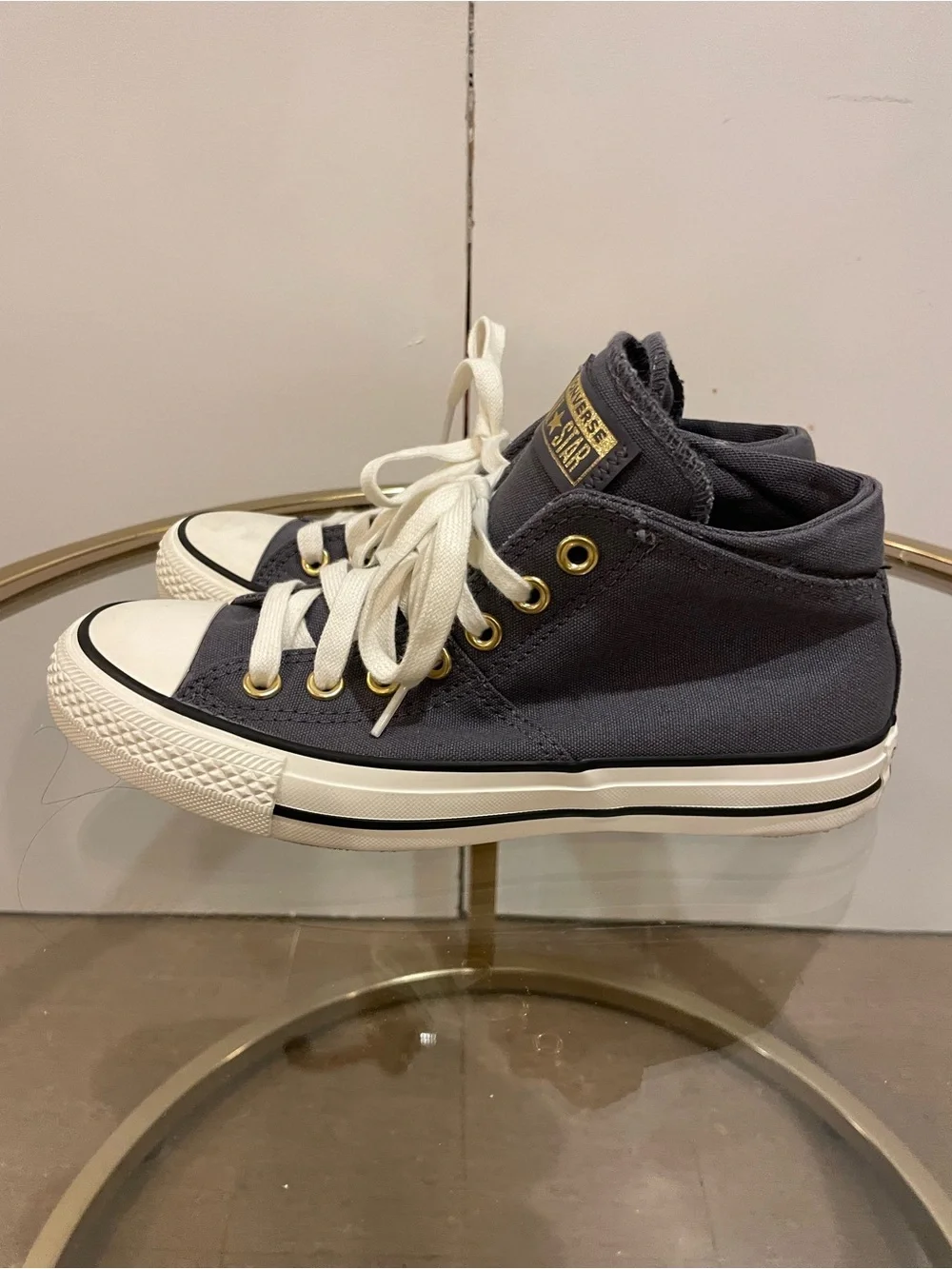 Converse All Star Canvas High Top Navy Sneakers with White Laces, Womens 7